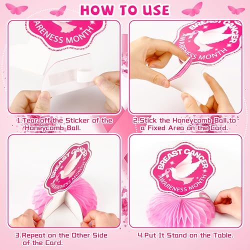 JULMELON 8PCS Breast Cancer Awareness Decorations, Pink Ribbon Centerpieces - Image 3