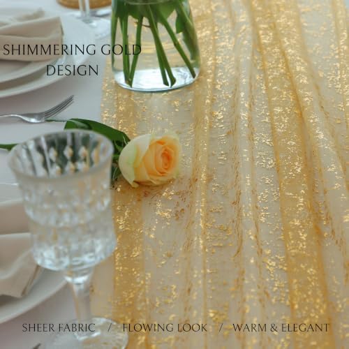 3Pcs Champagne Gold Table Runner Sparkling Metallic Foil Sheer Gauze 10ft - Image 3