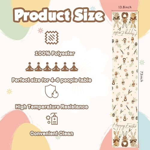 OHOME Easter Decorations - Bunny Egg Table Runner | Easter Party Decorations Favors Supplies for Table Decor Backdrop Banner Indoor Outdoor Home - Image 2