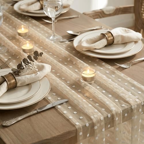 Artoid Mode Beige Gauze Flocking White Dots Table Runner 10FT,Seasonal Sheer Dining Table Decor for Wedding Anniversary Holiday Birthday Home Party - Image 6