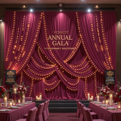Burgundy Backdrop Curtains with Lights for Parties,10x10FT Wrinkle Free Wedding Photo Backdrop Curatin Drapes Fabric for Baby Shower Birthday Ceremony Reception Home Party Decorations - Image 5