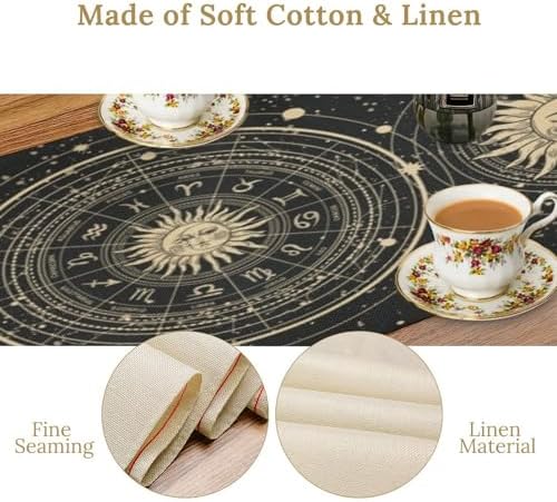 Magical Sun Moon Table Runner Vintage Boho Zodiac Wheel Constellations Astrological Tarot Stars Clouds Dinner Runner for Farmhouse Party Holiday Home Kitchen Dining Table Decoration 13"x120" - Image 5