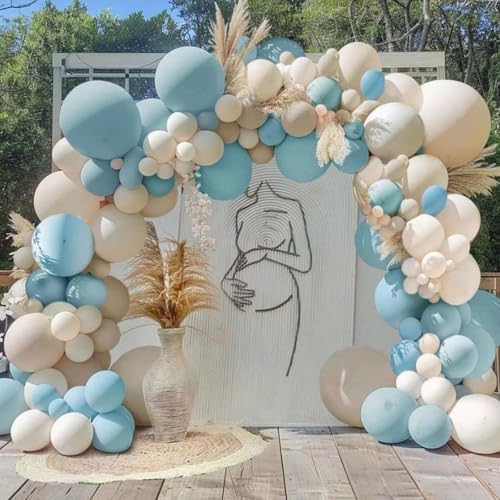 Dusty Baby Blue Balloon Arch Kit, Blue Beige Balloons Garland Slate Fog Baby Blue Ivory White Balloons with 3PCS 18Inch Clear Balloons for Men Boy Baby Shower Christening Birthday Party Decorations - Image 4