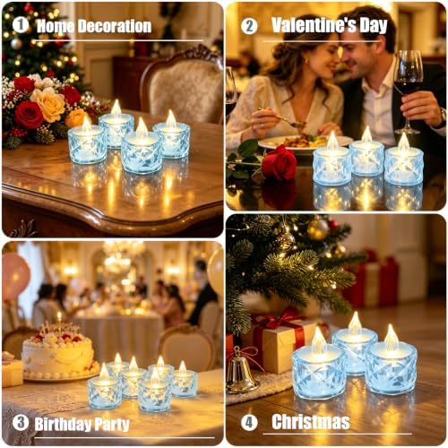 Flameless Candles, Bule, Battery Operated, 24 Count, LED Crystal Tealight Candles for Wedding, Christmas, and Table Decorations - Image 6