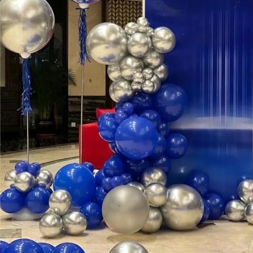 MEBAY Blue Silver Black Balloons Garland Arch Kit, 146 Pcs Royal Light Blue Metallic Confetti Silver Balloons for Baby Shower Graduation Anniversary Retirement Birthday Party Decoration - Image 5