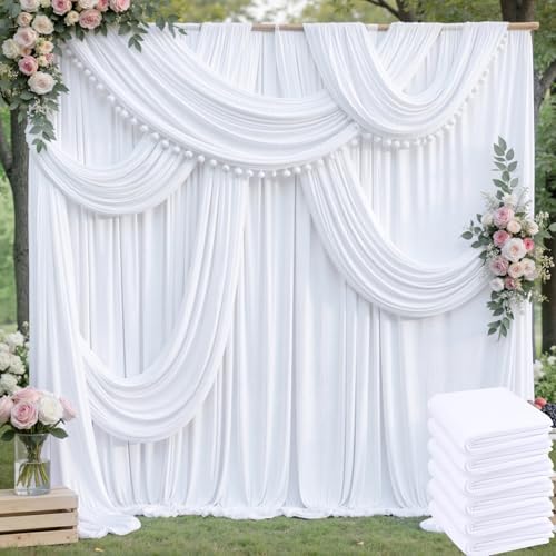 30ftx10ft Wrinkle Free White Backdrop Curtains for Party Background, 6 Panels 5x10ft Silky Polyester Photo Backdrop Drapes Back Drop Cloth for Wedding Birthday Photography Baby Shower Decor by CO-AVE