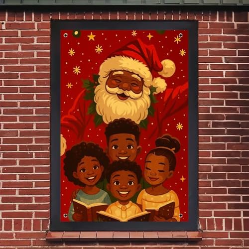 BlissYard Jolly Black Santa Christmas Banner Fabric 31x47 Inch - Image 5