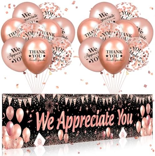 We Appreciate You Decorations Rose Gold Appreciate You Banner Yard Sign with 18 Pcs Balloons Thank You for All You Do Banner Employee Staff Appreciation Gifts Teacher Doctor Appreciation Party Decor by Unknown