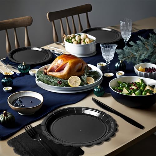 Vyntra 175 Pcs Black Paper Plates and Napkins Party Supplies - Image 7