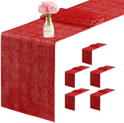 6 Packs 12 x 72 inches Sequin Table Runner, Red Glitter Table Runner for Birthday Party Supplies Wedding Engagement Baby Shower Holiday Celebration Event Decorations by Yblut