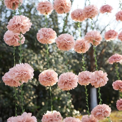 Pink Tissue Paper Pom Pom Garlands, Paper Flowers for Birthday Decorations, Baby Shower, Wedding Engagement, Bridal Shower, Spring Summer Party Decorations, 2 Pcs - Image 6