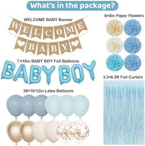 Ouddy Party Dusty Blue Baby Shower Decorations for Boys with Fringe Curtain - Image 3