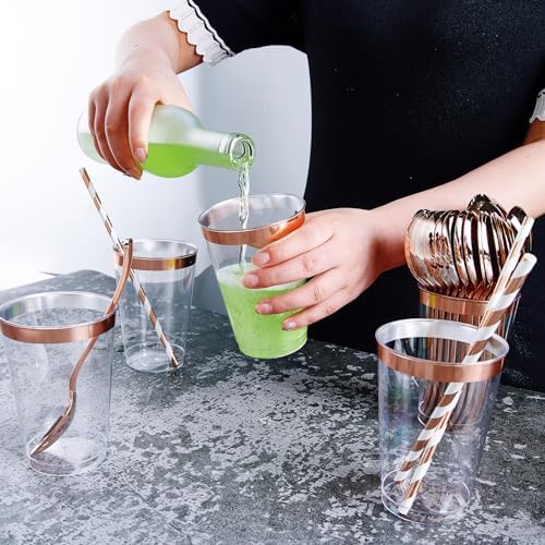 250 PCS Plastic Plates Set With Rose Gold Rim Cutlery set for 25 Guests - Image 5