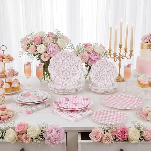 NatNarr 50 Set Pink Floral Plates and Napkins Fancy Tea Party Decor - Image 4