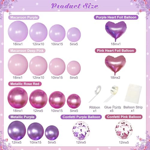 Pink Purple Balloon Garland Arch Kit, Metallic Purple Balloons - Image 5