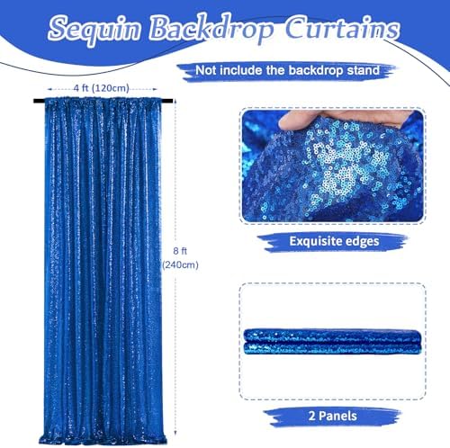 Navy Blue Sequin Backdrop Curtains,2 Panels 4FTx8FT Blue Curtain Backdrop Glitter Party Decorations Background Drapes for Wedding Birthday Anniversary Graduation Photo Booth Decor - Image 3