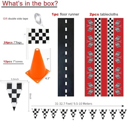 Racing Cars Birthday Decorations,Racecar Centerpiece Decoration - Orange Racing Cones(12), Checkered Flags (24), Plastic Tablecloth (54"x108"),Floor Runner,Banner Race Car Party(40pcs) - Image 4