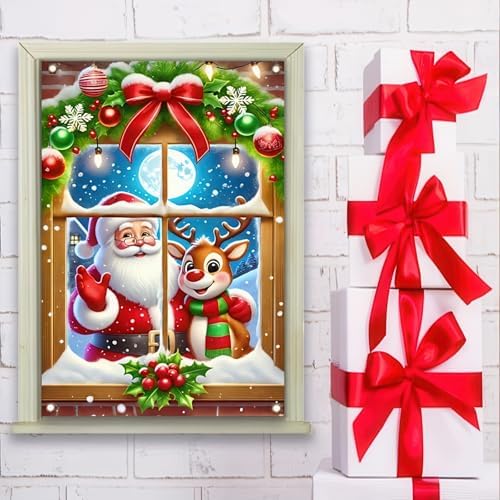 BlissYard Christmas Window Banner Reindeer Santa 31x47 Inch Polyester - Image 4