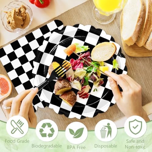 75 Pcs Black Checkered Paper Plates and Napkins&Forks for Party, 7inch - Image 4