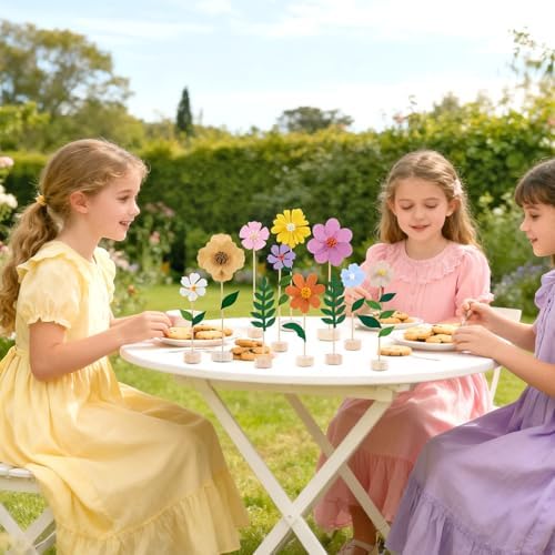 11Pcs Wildflower Party Decorations with Wooden Base, Felt Flowers - Image 6