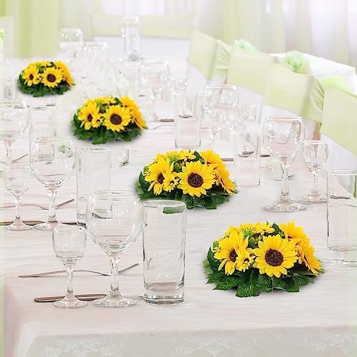 BLOSMON Sunflower Artificial Flowers Ball - 2 Pcs Fake Sunflower Flowers CenterPieces Decoration for Wedding Table Silk Kissing Floral Arrangements for Home Party Event DIY Decor - Image 4