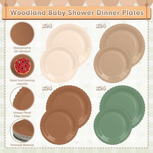 168Pcs Woodland Baby Shower Tableware Set, Green and Brown Plate and Napkin - Image 4