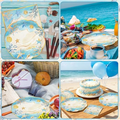 40Pcs Beach Coastal Sea Shell Scalloped Paper Plates and Napkins - Image 4