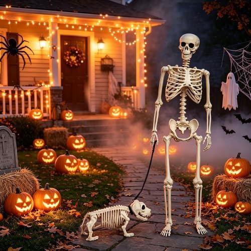 NEROSUN 5.4FT Halloween Skeletons Decoration, Posable Life Full Size Skeleton with Dog Skeleton, Realistic Plastic Human Bones for Halloween Props Haunted House Graveyard Party Decor - Image 3