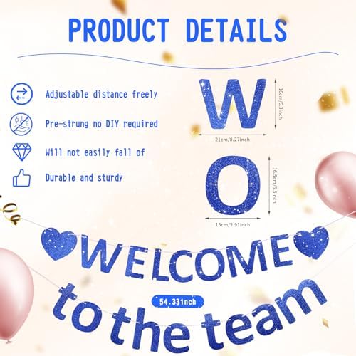 Pre-Strung Glitter Welcome to the Team Banner Welcome Banner Welcome Decorations for Office New Hire Events Corporate Onboarding & Team Building Parties (Blue) - Image 3