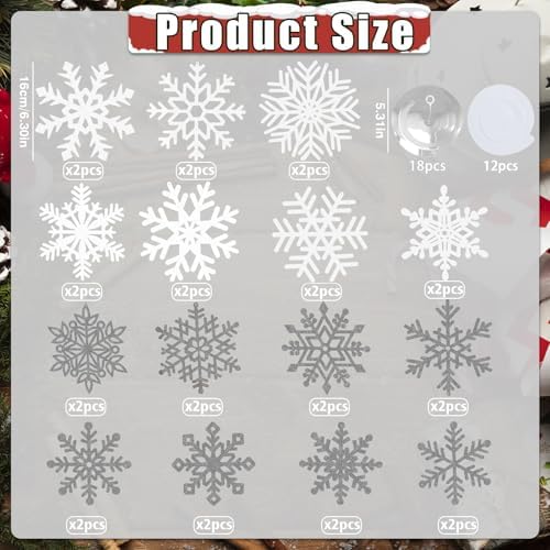 Snowflake Decorations, Christmas Hanging Decor, White Silver, 30-Pc - Image 3