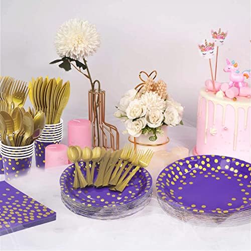 AIRE Purple Gold Paper Plates Set, 350PCS Disposable Dinnerware for 50 - Image 6