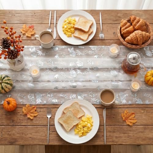 Artoid Mode Fall Gauze Table Runner 120 Inch, Metallic Foil Leaves - Image 4