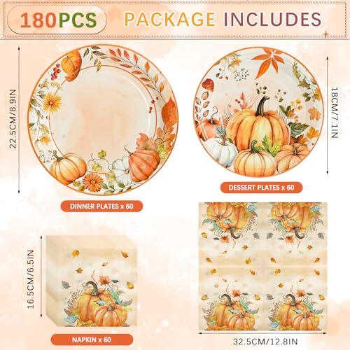 180 Pcs Fall Paper Plates and Napkins Party Supplies Serves 60 - Image 2