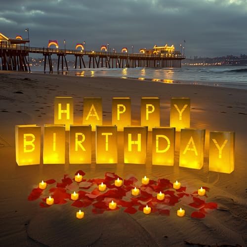 Homemory Happy Birthday Light Up Letters, Luminary Bags with 24 Tea Lights - Image 6