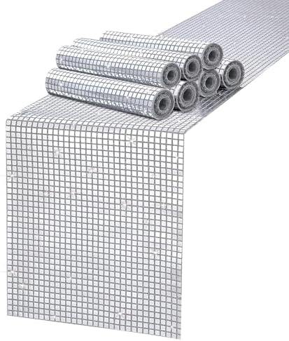 MoKoHouse Glitter Disco Party Table Runner: 8 Packs 13 x 72 Inches - Silver Mirror Sequin Table Runners for Retro 70s 80s Theme Disco Ball Birthday Bachelorette Dance Party Supplies Table Decorations by MokoHouse
