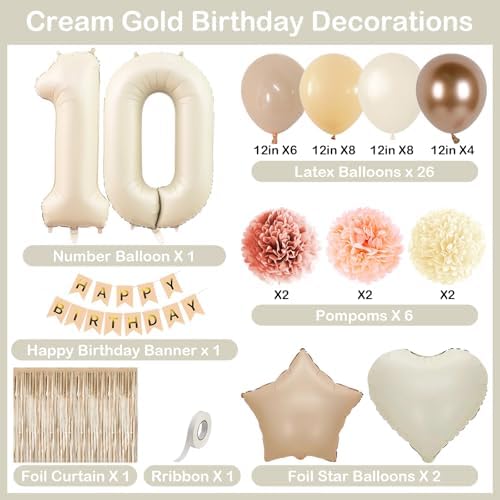 Beige Happy 10th Birthday Party Decoration Girls Cream Number 10 Balloon - Image 4