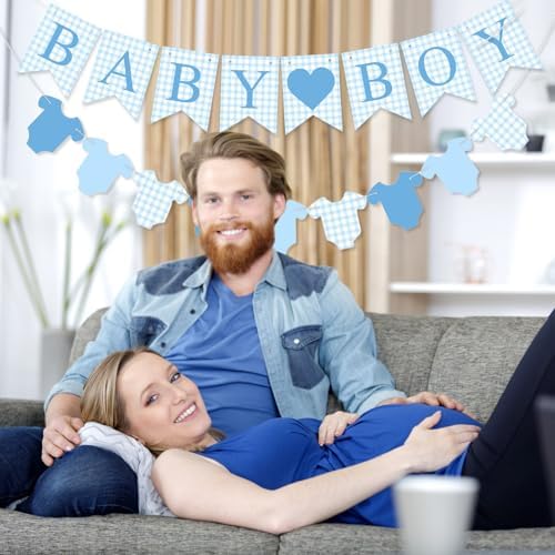 Hahafelt Baby Boy Bodysuit Banner for Baby Shower Decorations, Blue - Image 6