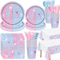 Funnymoom 452 Pcs Gender Reveal Party Decoration for 50 Guests, Boy or Girl Paper Plates and Napkins Cups Tablecloth Cutlery Disposable Tableware Set for Gender Reveal Party Supplies by Funnymoom