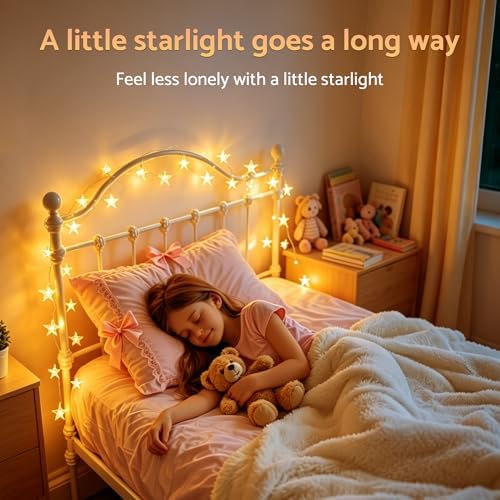 Star String Lights Twinkle Lights Battery Operated, 17 ft 50 LEDs Classroom Decor Fairy Lights, String Lights Battery Powered for Kids Bedroom Wedding Mantel Patio Dorm Decor, Warm White - Image 3