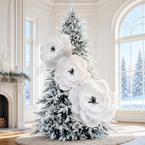 Giegxin 3 Pcs 31.5" 24" Giant White Christmas Paper Flowers Ornaments - Image 2