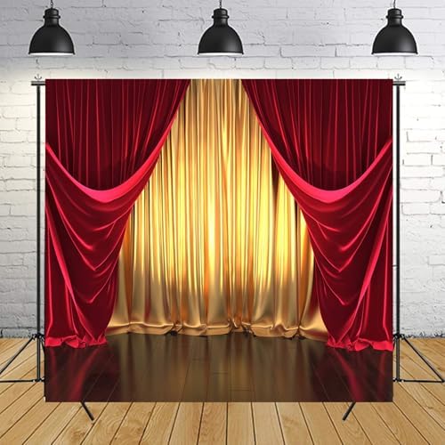 3D Rendering Theater Stage Theme Photography Backdrops Golden and Red Curtains Photo Studio Props Vinyl Background for Wedding Birthday Party Decoration Banner 6x6ft by Qian