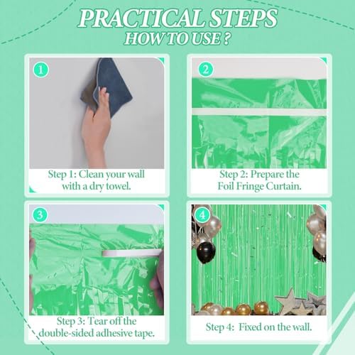 DECOCKRAT 3 Pack Foil Fringe Backdrop - Pastel Light Green Shiny Tinsel Curtains for Party Decoration/Photo Booth Props - 3.3x8.2 FT Metallic Foil Backdrop for Birthday, Wedding, Graduation, Christmas - Image 3