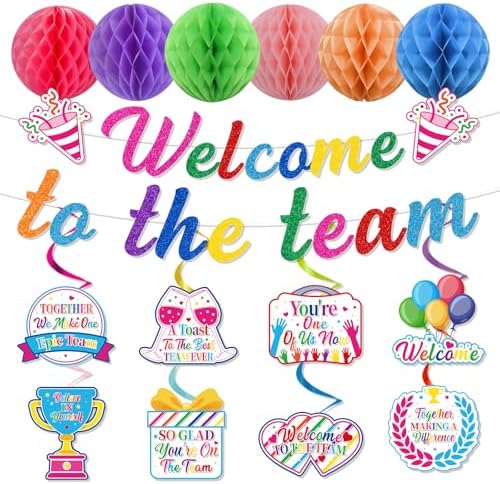 Welcome to the Team Party Banners Swirls Poms Decorations 16PCS by Deorfuy