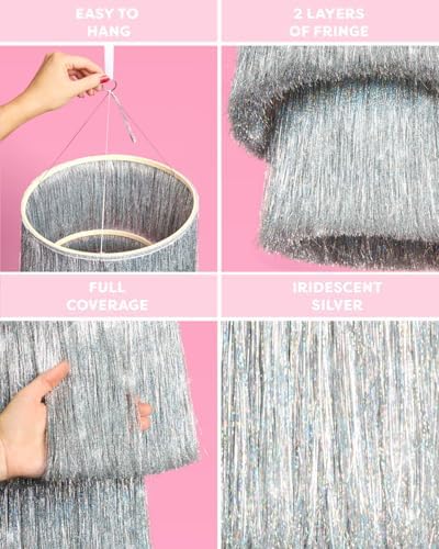 xo, Fetti Fringe Tinsel Chandelier Iridescent Silver Foil 16" | Party Decor - Image 2