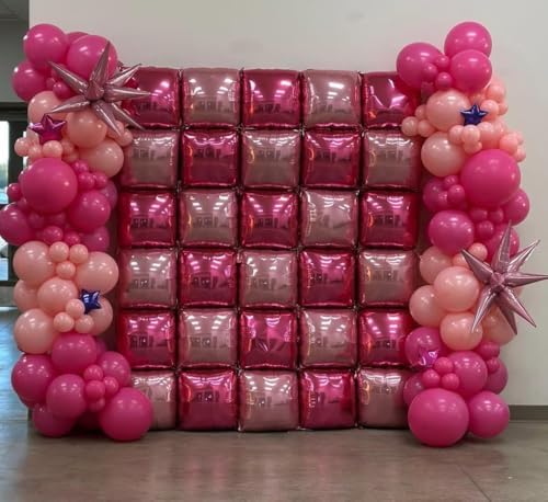 50pcs Hot Pink and Pink Square Foil Balloons Wall Backdrop with 147pcs Balloon Garland Arch Kit, Double Sided Balloon Tunnel for Anniversary Bachelorette Birthday Valentines Party Decorations - Image 7