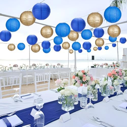 Round Hanging Paper Lanterns Blue Party Decorations 15pcs - Image 5