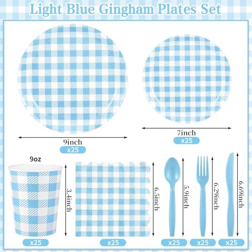 NatNarr 175 Pcs Blue Gingham Party Supplies Set For 25 Guests - Image 2