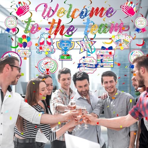 Welcome To The Team Banner - Colorful Decorations With Hanging Swirls for New Employee, Office Newcomers, Staff Party - Supplies for Office Party Decoration - Image 5
