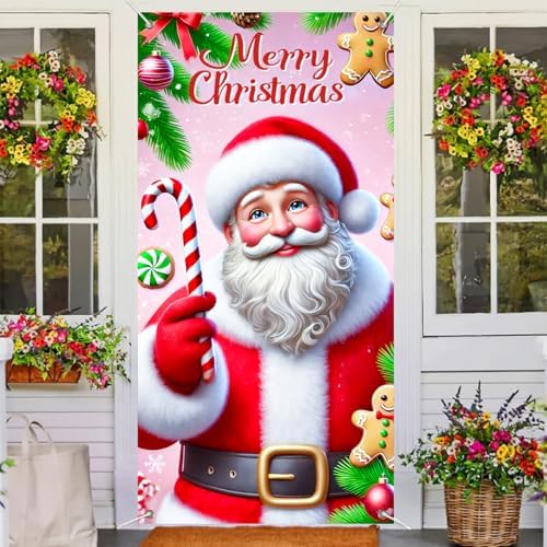 BlissYard Christmas Door Cover Santa Candy Cane 35x71 Inch Polyester - Image 4