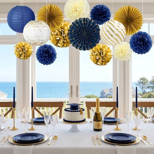 ADLKGG 14 Pcs Navy Blue and Gold Party Decorations, Navy and Gold Decor - Image 6